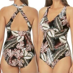 Women's Hurley One-Piece Swimsuit Monstera Palm Print Pattern Size XL